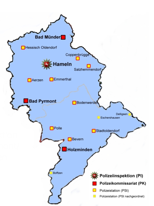 Karte der Polizeiinspektion Hameln-Pyrmont/Holzminden